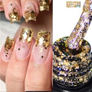7Ml Glitter Sequins Gel Nail Polish Sparkle Light Gold Semi Permanent Varnish